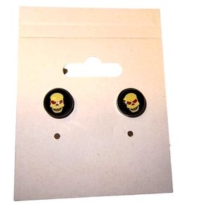 Sterling Silver & Acrylic Black Skull Earrings Brand New